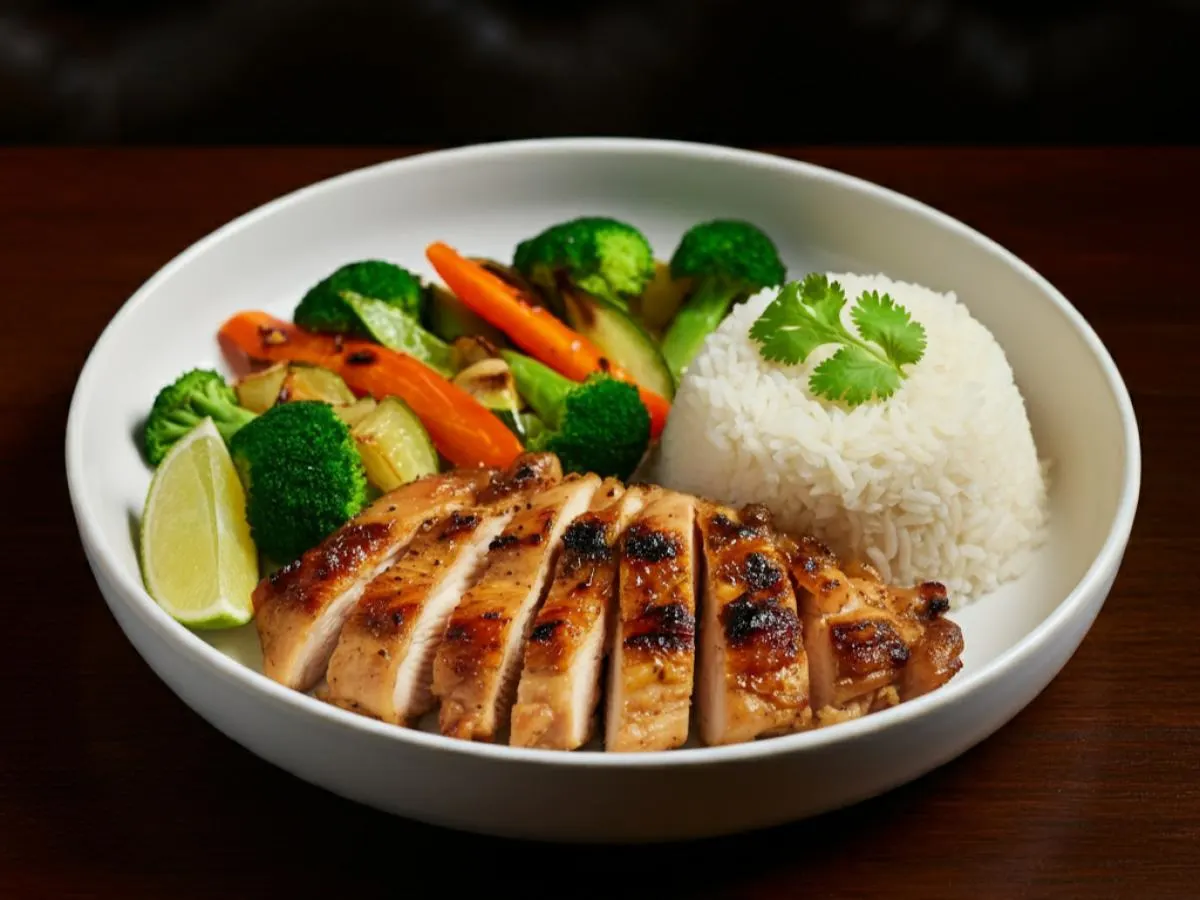 Thai Style Grilled Chicken with White Rice and Roasted Veggies Thai Style Grilled Chicken with White Rice and Roasted Veggies