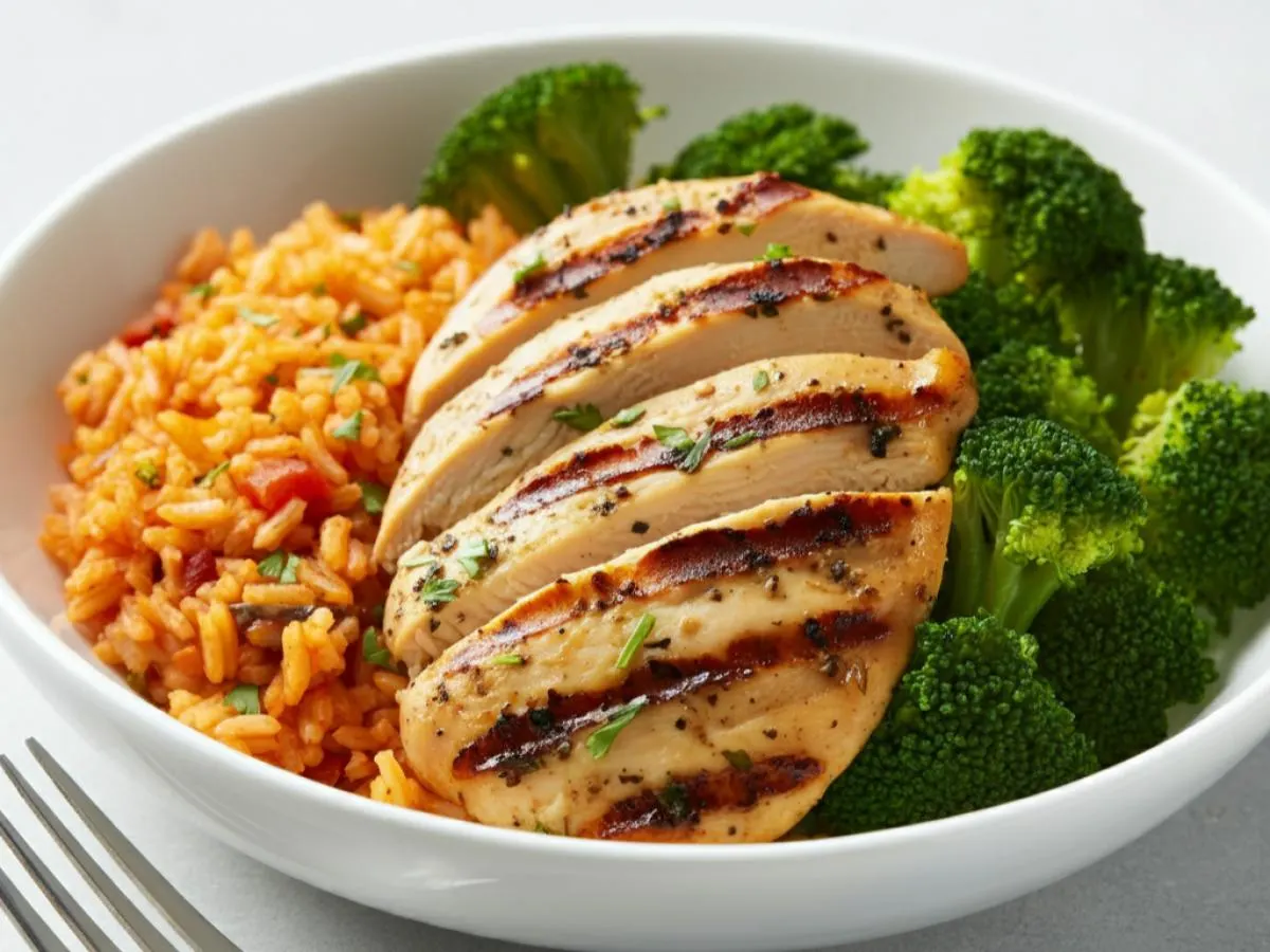 Garlic Parmesan Grilled Chicken with Spanish Rice and Sauteed Broccoli Garlic Parmesan Grilled Chicken with Spanish Rice and Sauteed Broccoli