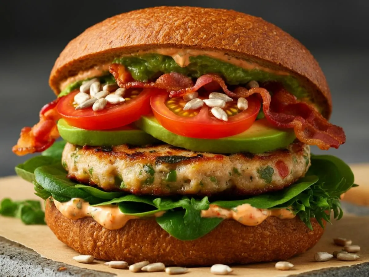 Chipotle, chicken, Bacon Avocado sandwich on Gluten Free bread (Allergen Free) Chipotle, chicken, Bacon Avocado sandwich on Gluten Free bread (Allergen Free)