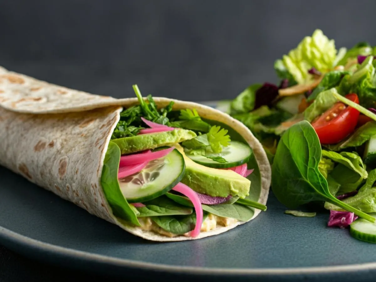 Gluten Free Veggie Wrap with Side Salad (No Pesto) Gluten Free Veggie Wrap with Side Salad (No Pesto)