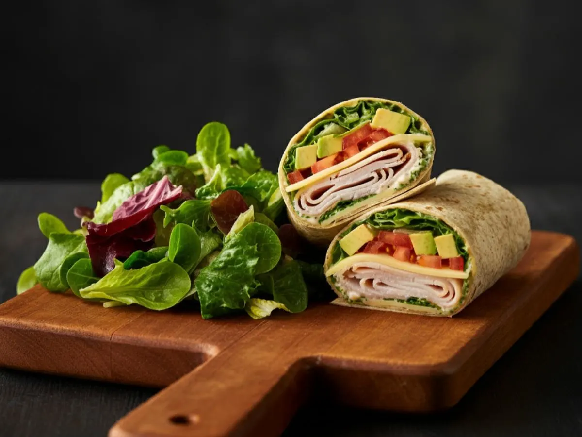 Gluten Free Turkey Swiss Wrap with Side Salad Gluten Free Turkey Swiss Wrap with Side Salad