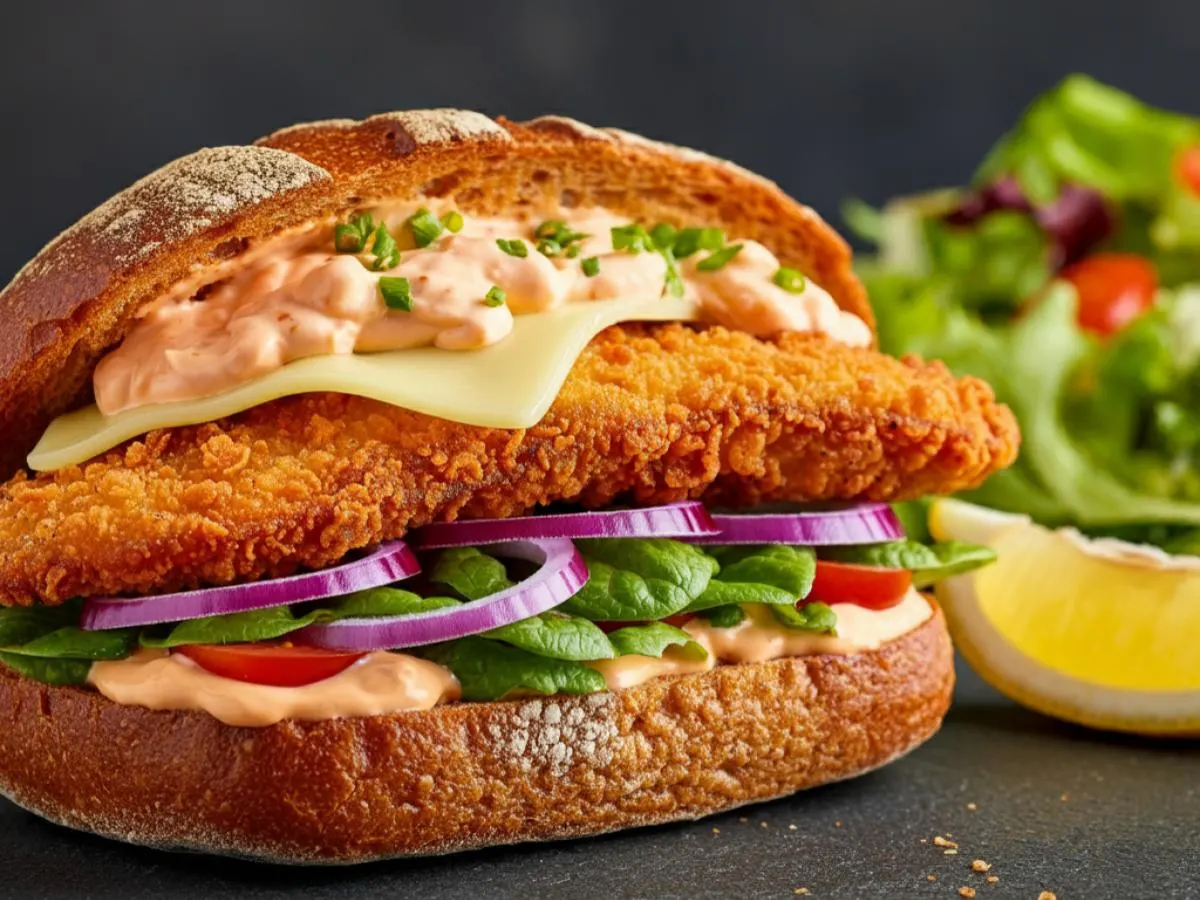 Half Chicken Cutlet Sandwich with a Side of Salad Half Chicken Cutlet Sandwich with a Side of Salad
