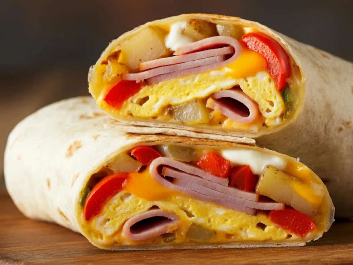 Ham and Cheddar Breakfast Burrito Ham and Cheddar Breakfast Burrito