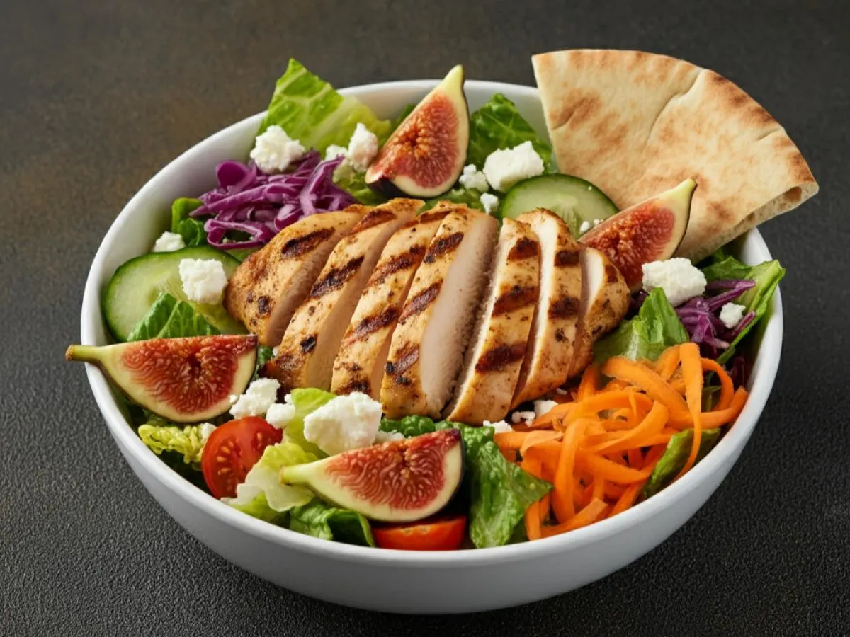 Santorini Salad with Grilled Chicken and Lemon Oil & Pita Santorini Salad with Grilled Chicken and Lemon Oil & Pita