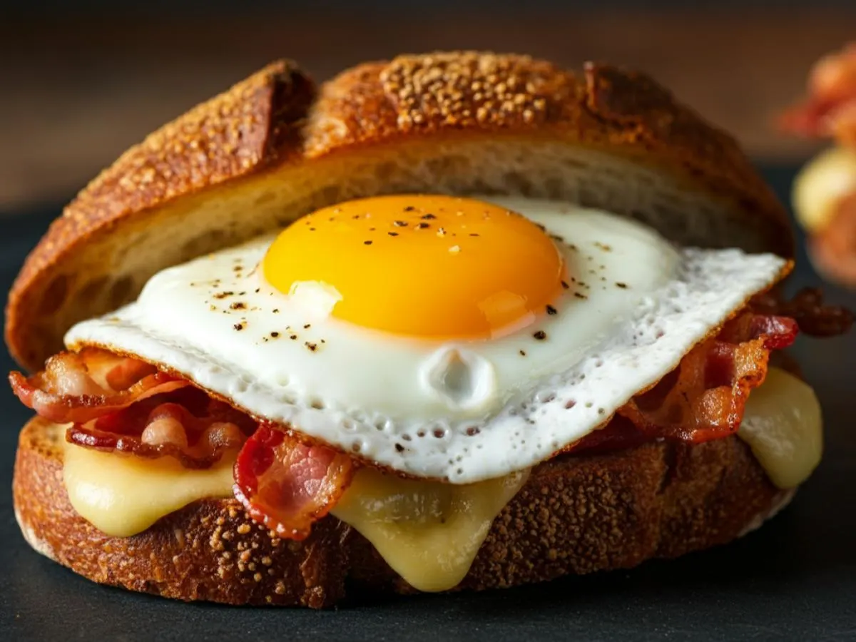 Gluten Free Fried Egg, Bacon and Gruyere Sandwich Gluten Free Fried Egg, Bacon and Gruyere Sandwich