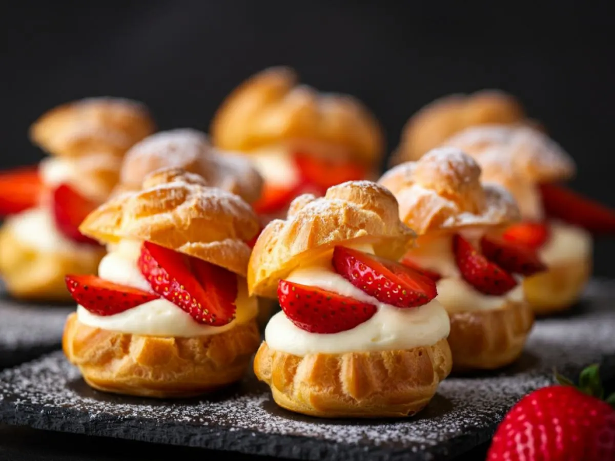 Mini Cream Puffs with Strawberries