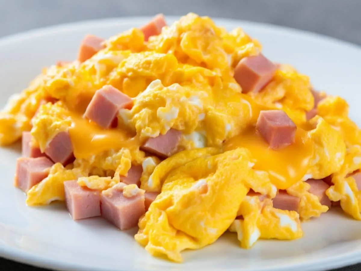 Scrambled Eggs with Ham and Cheese
