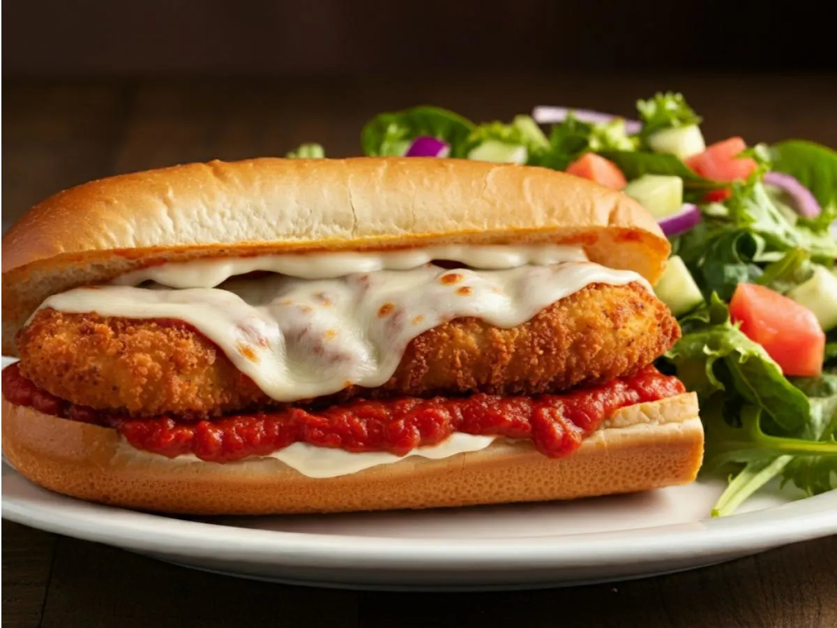 Chicken Parmesan Sandwich with Garden Salad Chicken Parmesan Sandwich with Garden Salad