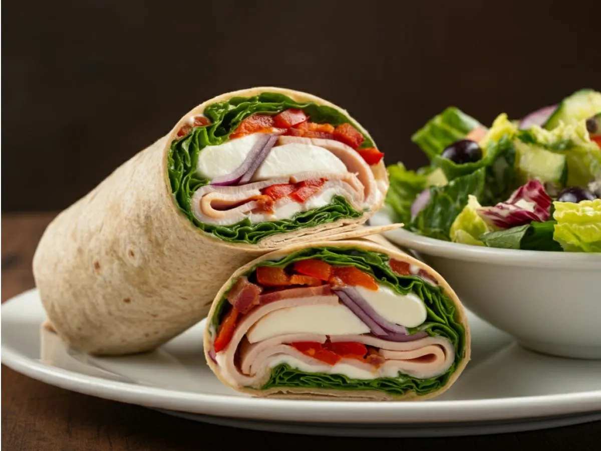 Turkey Bacon Wrap with Garden Salad Turkey Bacon Wrap with Garden Salad