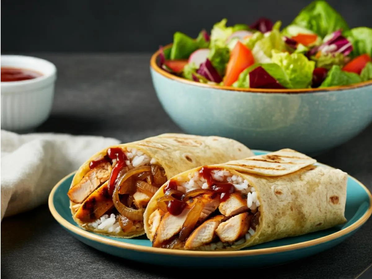 BBQ Chicken Wrap with Garden Salad BBQ Chicken Wrap with Garden Salad