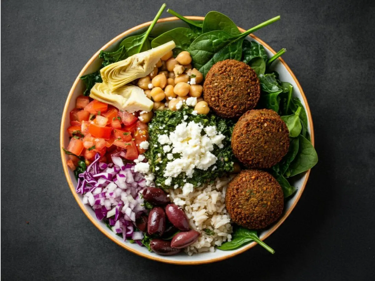 Kale-Garbanzo Beans-Spinach | Zesty Feta | Falafel | Lemon + Olive Oil