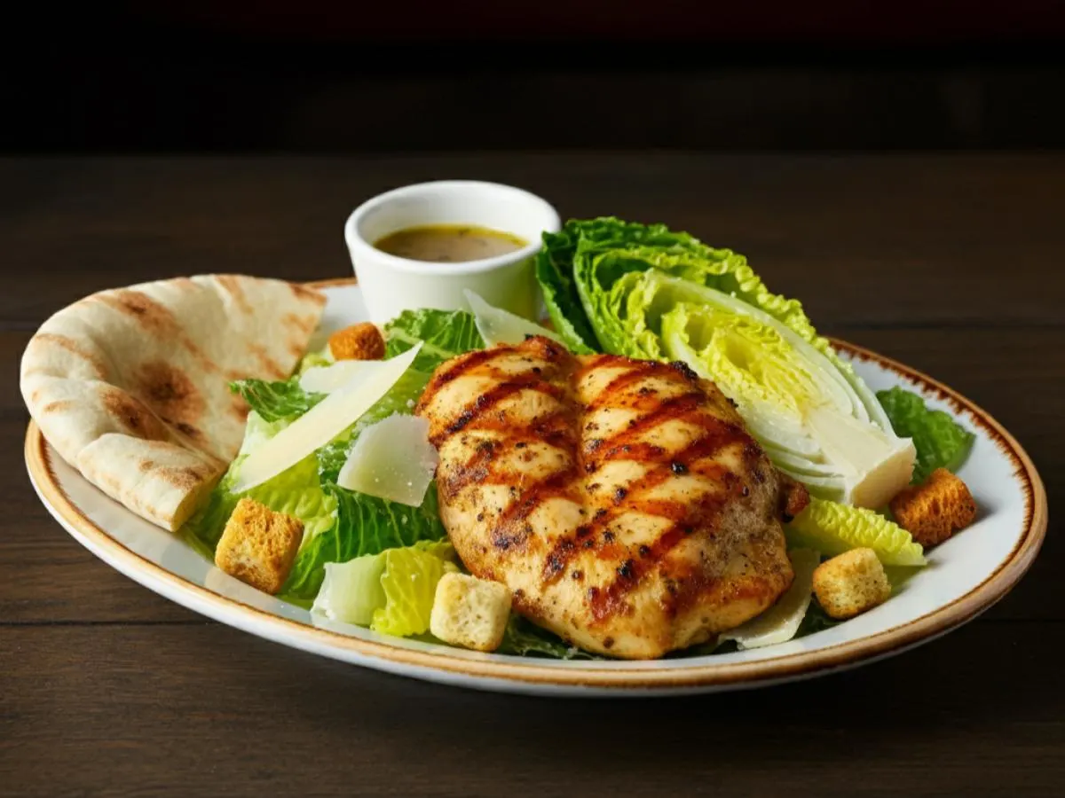 Caesar Salad with Grilled Chicken and Vinaigrette & Pita Caesar Salad with Grilled Chicken and Vinaigrette & Pita