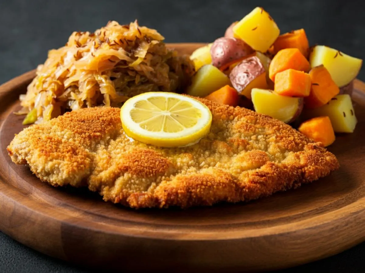 Chicken Schnitzel with Braised Cabbage and Potato Hash Chicken Schnitzel with Braised Cabbage and Potato Hash