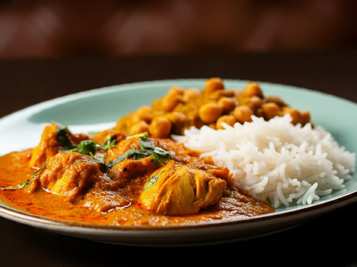 Chicken Tikka Masala with Chana Masala and Basmati Rice Chicken Tikka Masala with Chana Masala and Basmati Rice