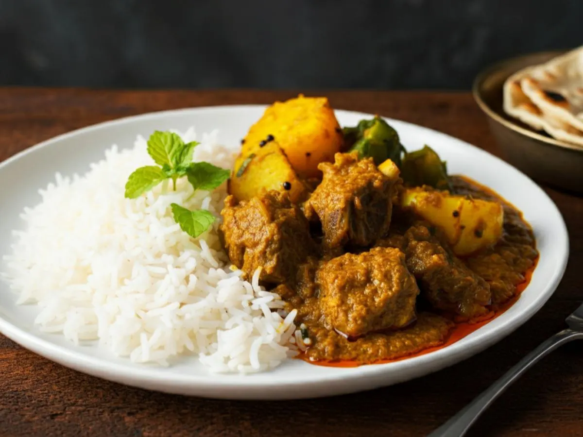 Goat Curry with Aloo Mottor Gobi and Basmati Rice Goat Curry with Aloo Mottor Gobi and Basmati Rice