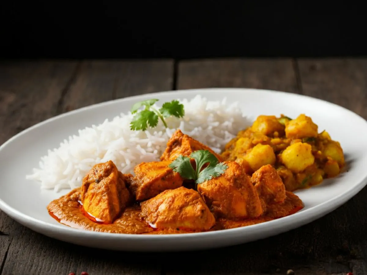 Chicken Tikka Masala with Aloo Mottor Gobi and Basmati Rice Chicken Tikka Masala with Aloo Mottor Gobi and Basmati Rice