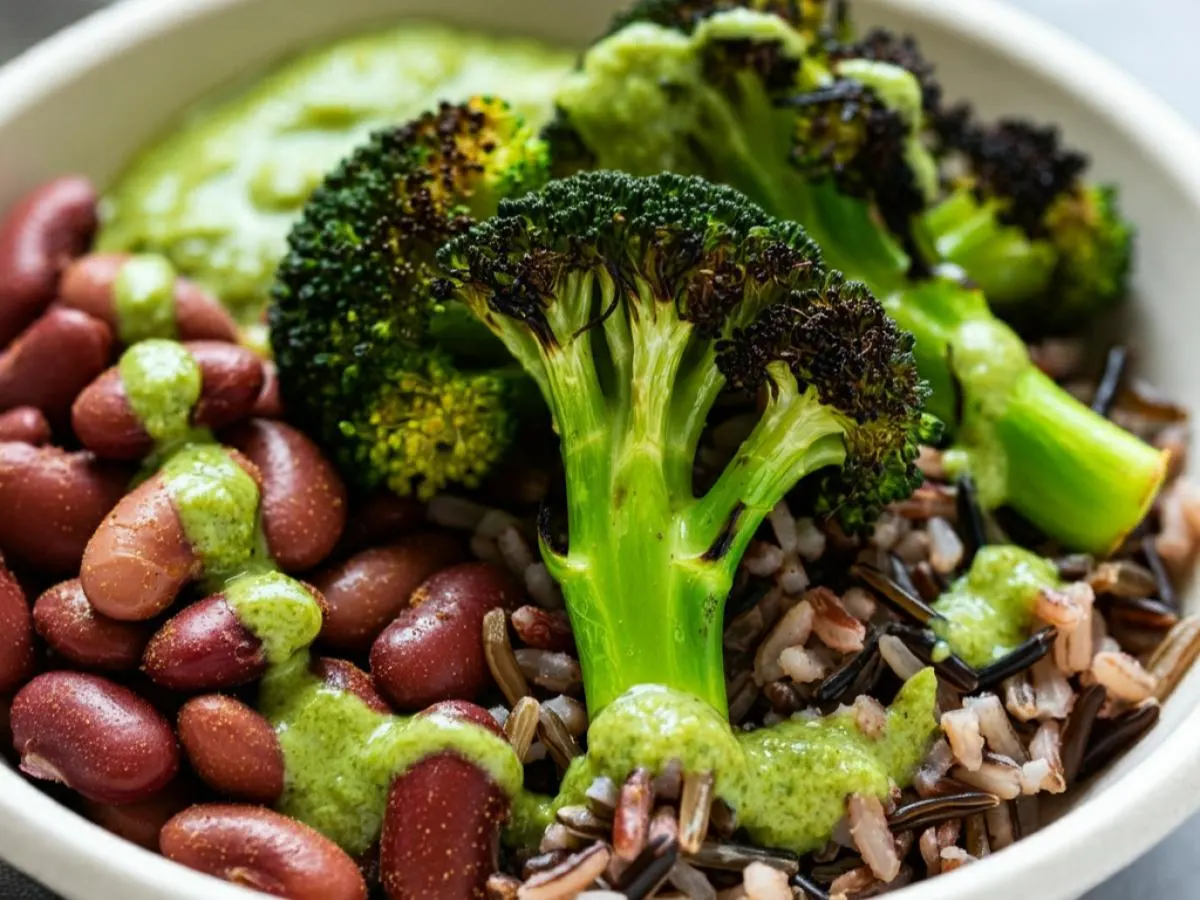 Macro Bowl: Double Cumin Beans, Broccoli, Wild Rice Mix, avocado goddess Macro Bowl: Double Cumin Beans, Broccoli, Wild Rice Mix, avocado goddess