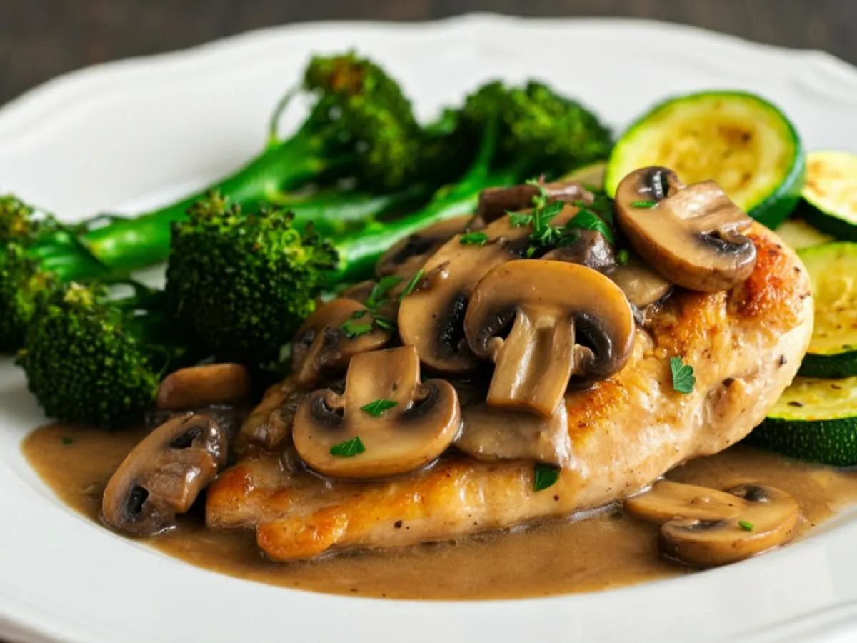 Chicken Marsala with Garlic Broccoli & Zucchini (Light Carb) Chicken Marsala with Garlic Broccoli & Zucchini (Light Carb)