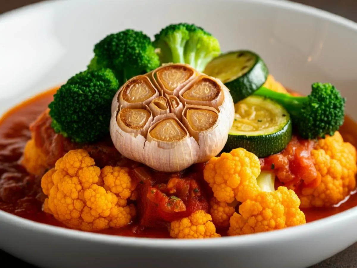 Vegan Gluten-Free Cauliflower Cacciatore with Garlic Broccoli & Zucchini (Light Carb) Vegan Gluten-Free Cauliflower Cacciatore with Garlic Broccoli & Zucchini (Light Carb)