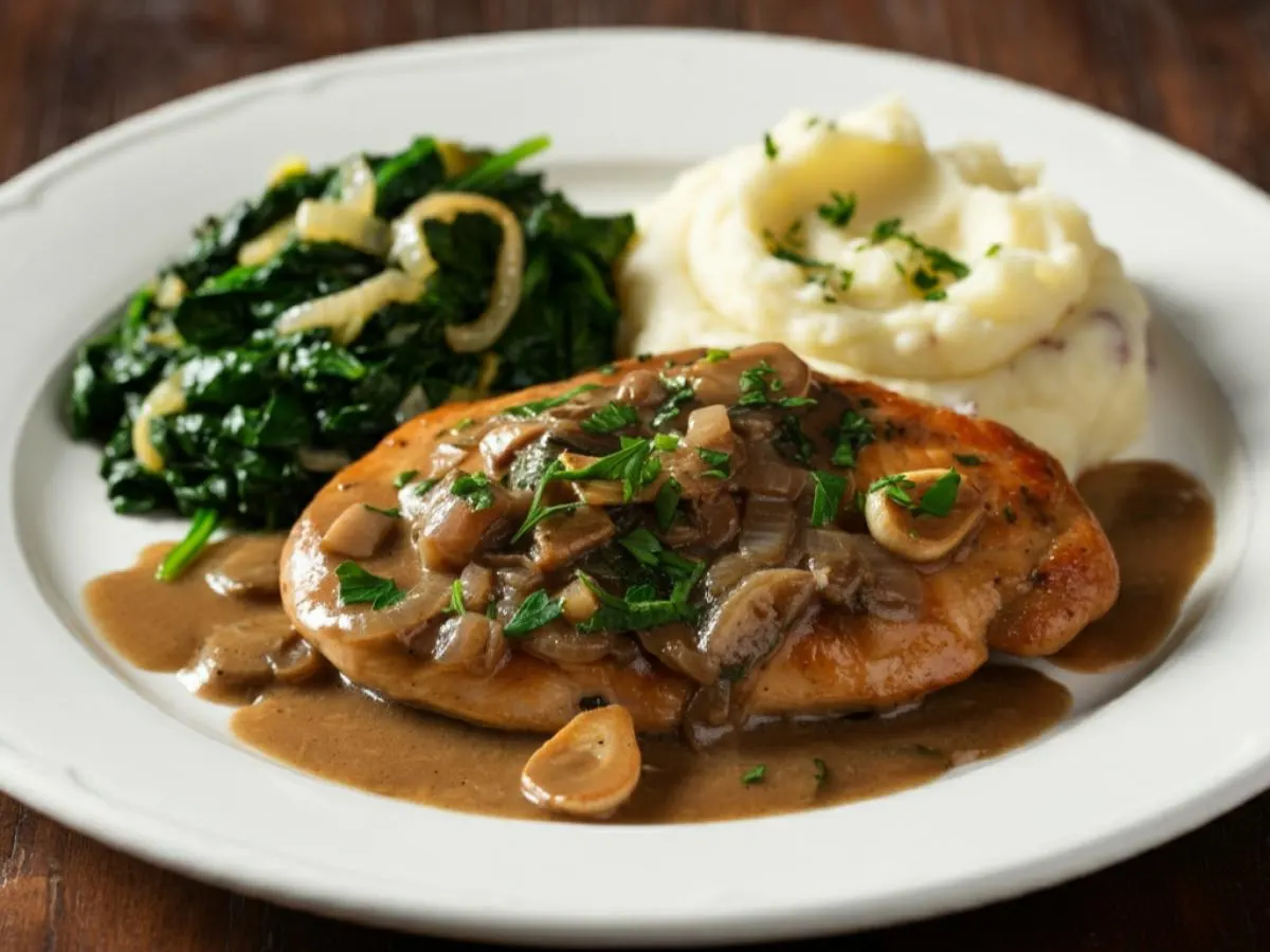 Chicken Marsala with Garlic Mash, Sauteed Spinach & Zucchini Chicken Marsala with Garlic Mash, Sauteed Spinach & Zucchini