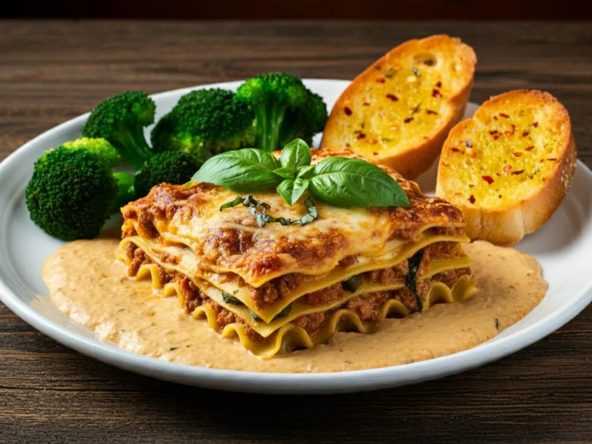 Creamy Vegetarian Lasagna with Garlic Broccoli, Zucchini & Garlic Bread Creamy Vegetarian Lasagna with Garlic Broccoli, Zucchini & Garlic Bread