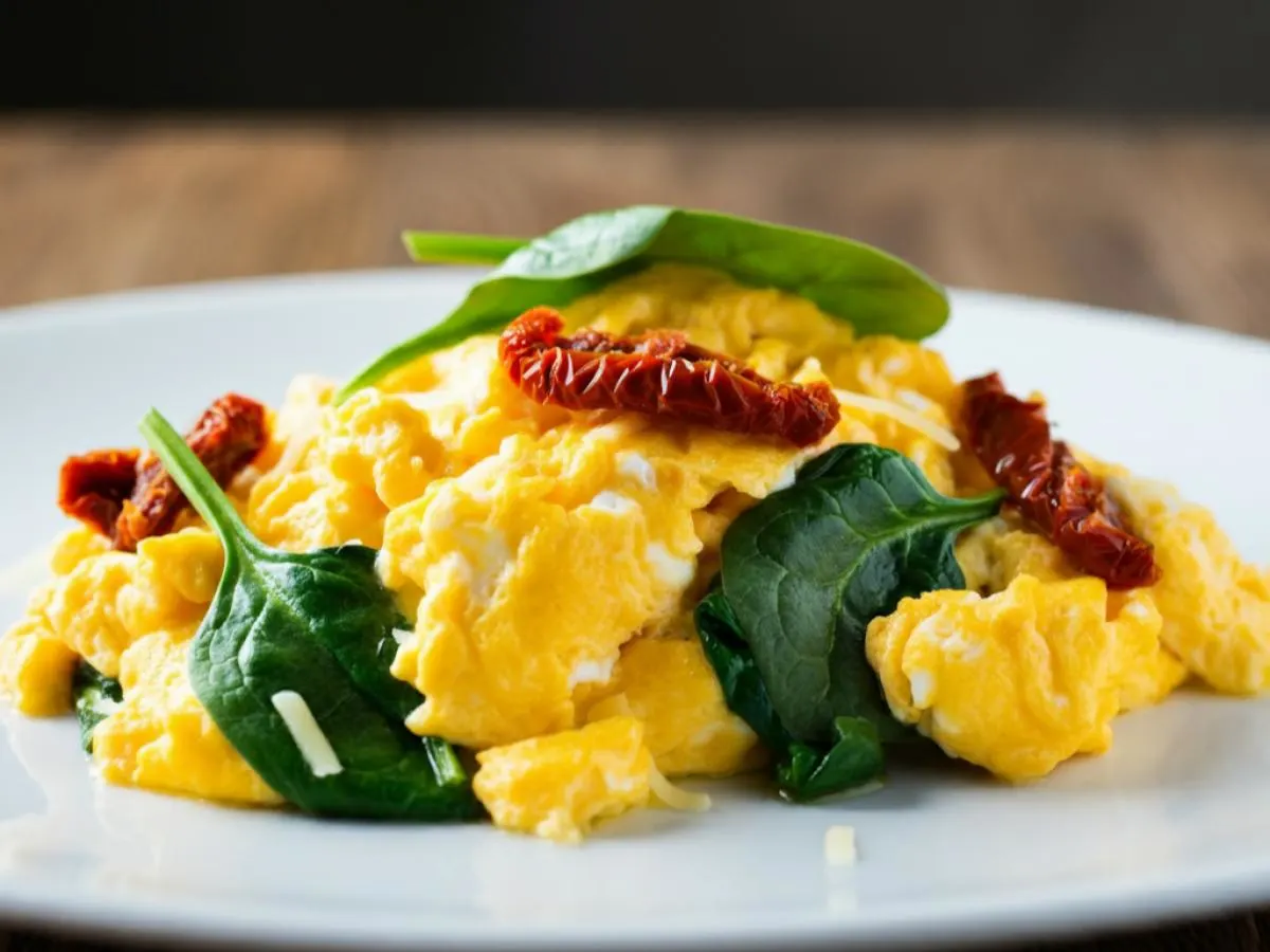 Scrambled Eggs with Spinach and Sundried Tomatoes