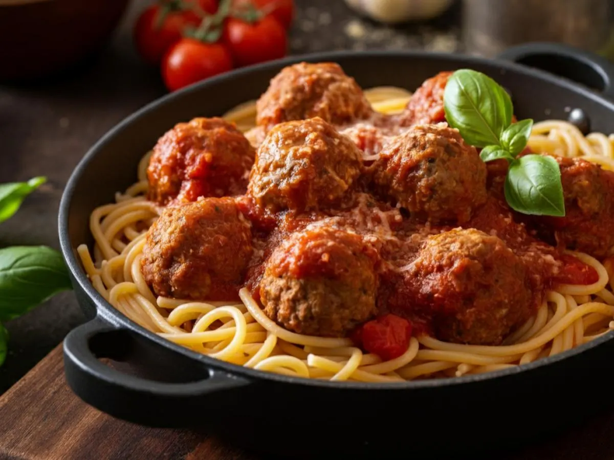 Spaghetti with Tomato Sauce and Meatballs