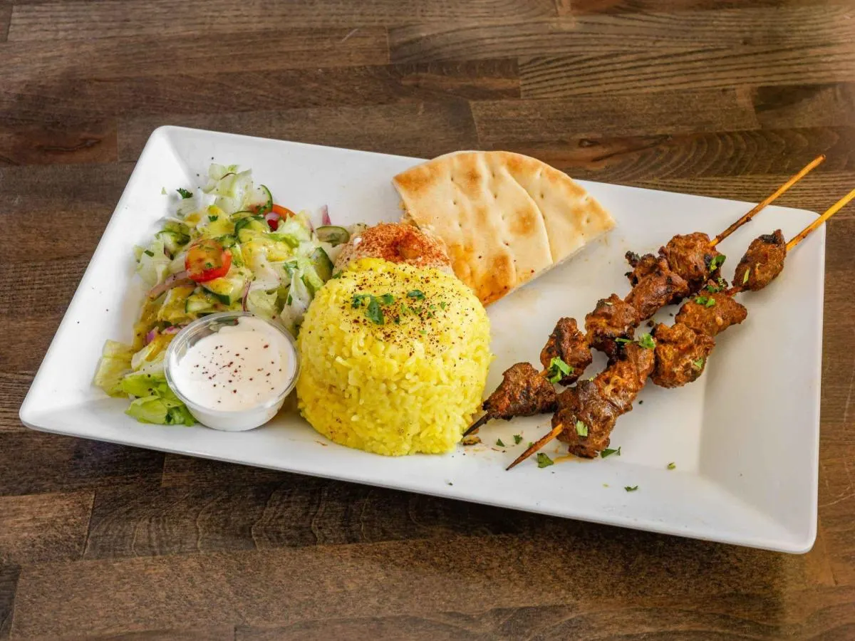 Lamb Shawarma with Rice and Sauteed Veggies (Hummus)