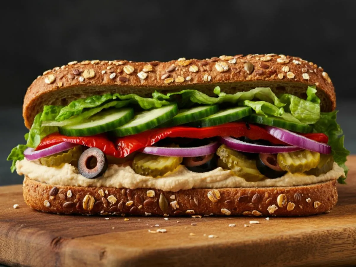 Greek Vegan Sub on Whole Grain Wheat Bread (No Tomatoes) Greek Vegan Sub on Whole Grain Wheat Bread (No Tomatoes)