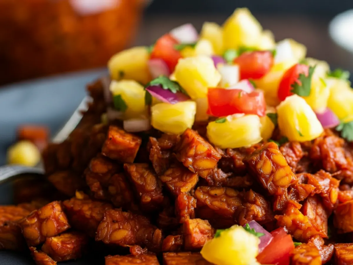 Tempeh "Al Pastor" with Pineapple Pico De Gallo Tempeh "Al Pastor" with Pineapple Pico De Gallo