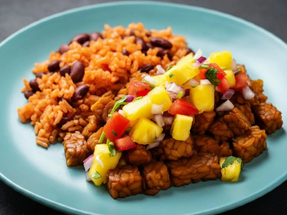 Tempeh "Al Pastor" Tacos w/ Pineapple Pico De Gallo w/ Spanish Red Rice & Beans Tempeh "Al Pastor" Tacos w/ Pineapple Pico De Gallo w/ Spanish Red Rice & Beans