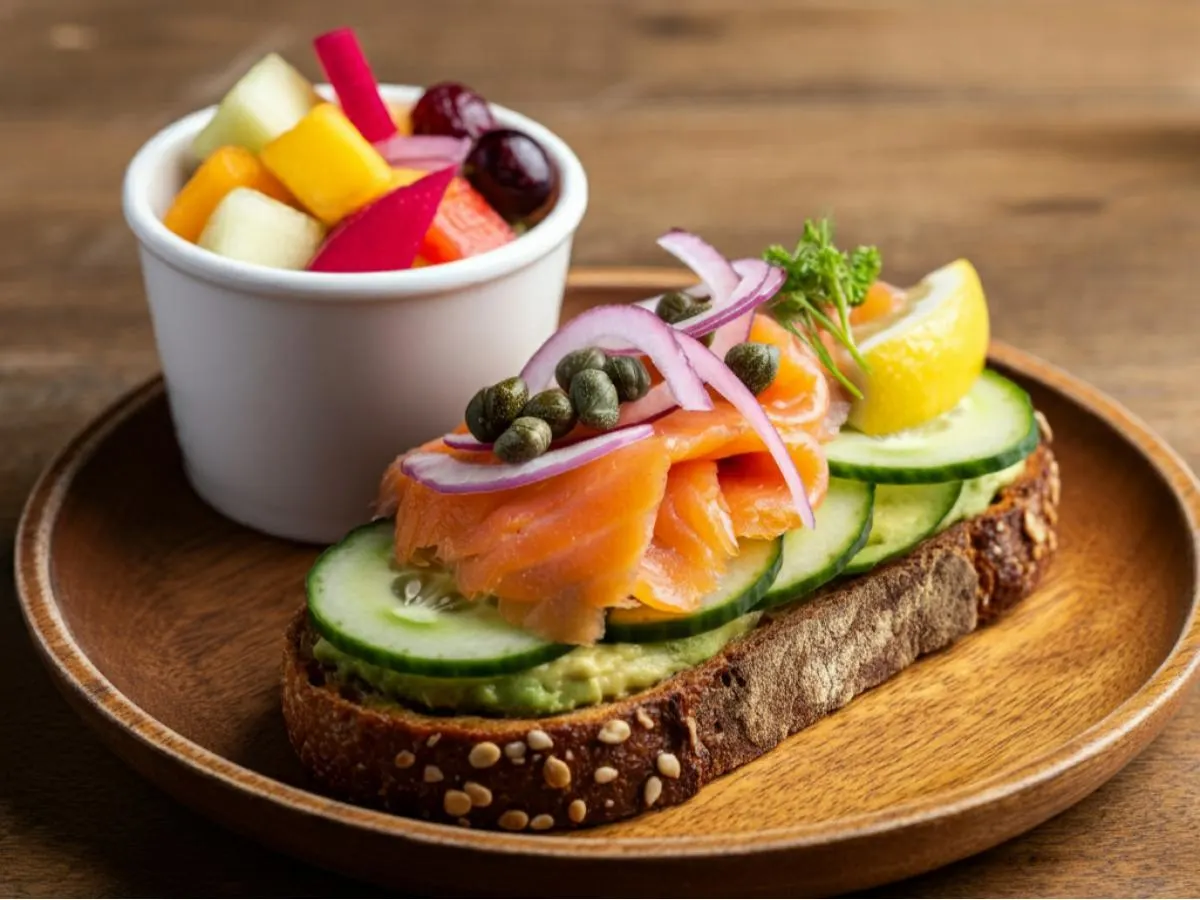 Smoked Salmon Toasty with Side Fruit Salad