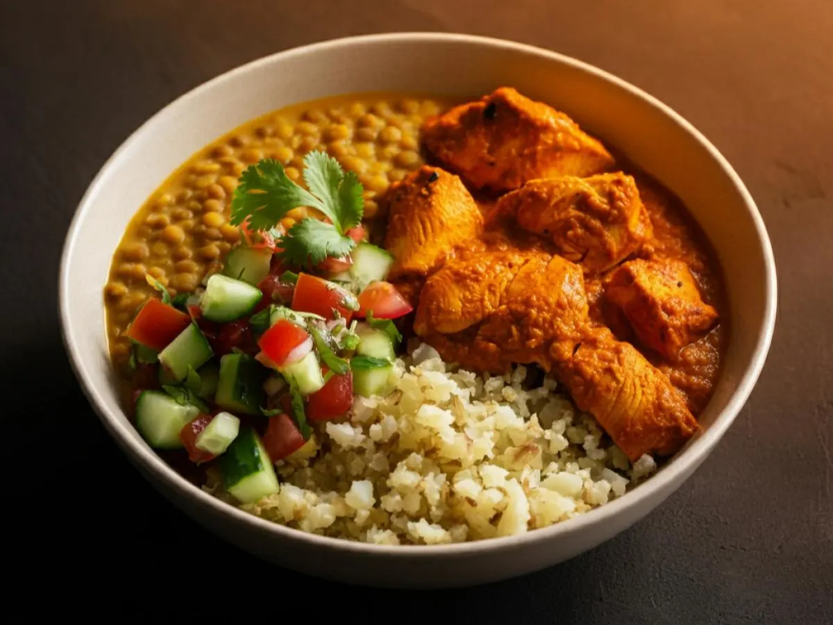 Chicken Tikka Masala Bowl with Daal and Riced Cauliflower Chicken Tikka Masala Bowl with Daal and Riced Cauliflower