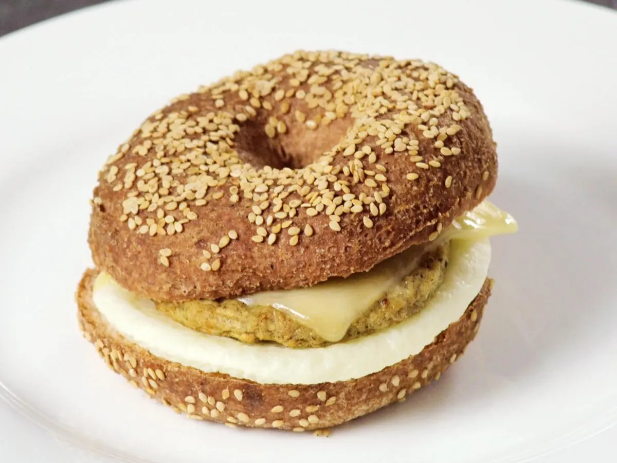 Sesame Seed Bagel Sumac Chicken Sausage Breakfast Sandwich Sesame Seed Bagel Sumac Chicken Sausage Breakfast Sandwich