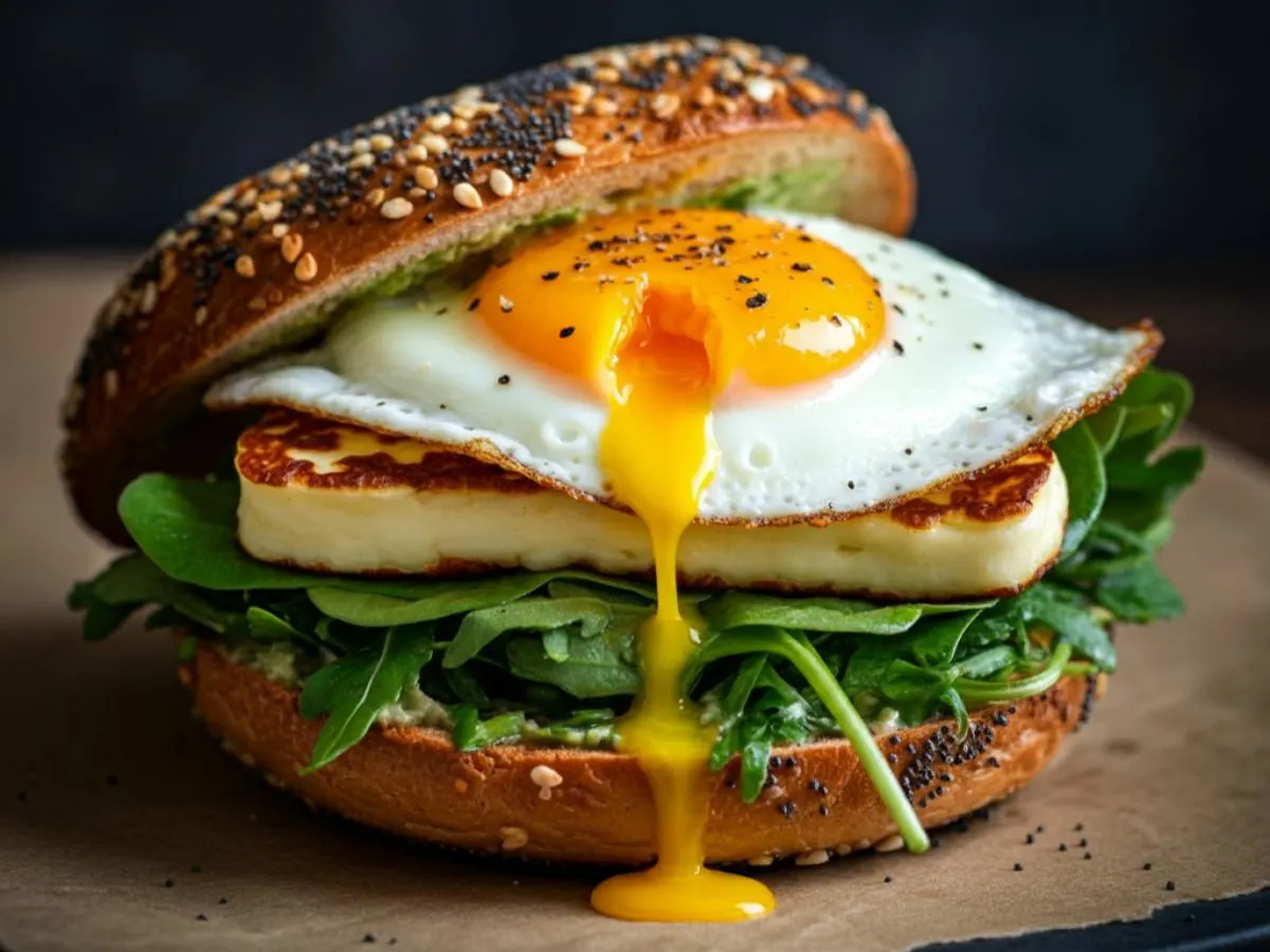 Salt Bagel Grilled Halloumi Sandwich Salt Bagel Grilled Halloumi Sandwich