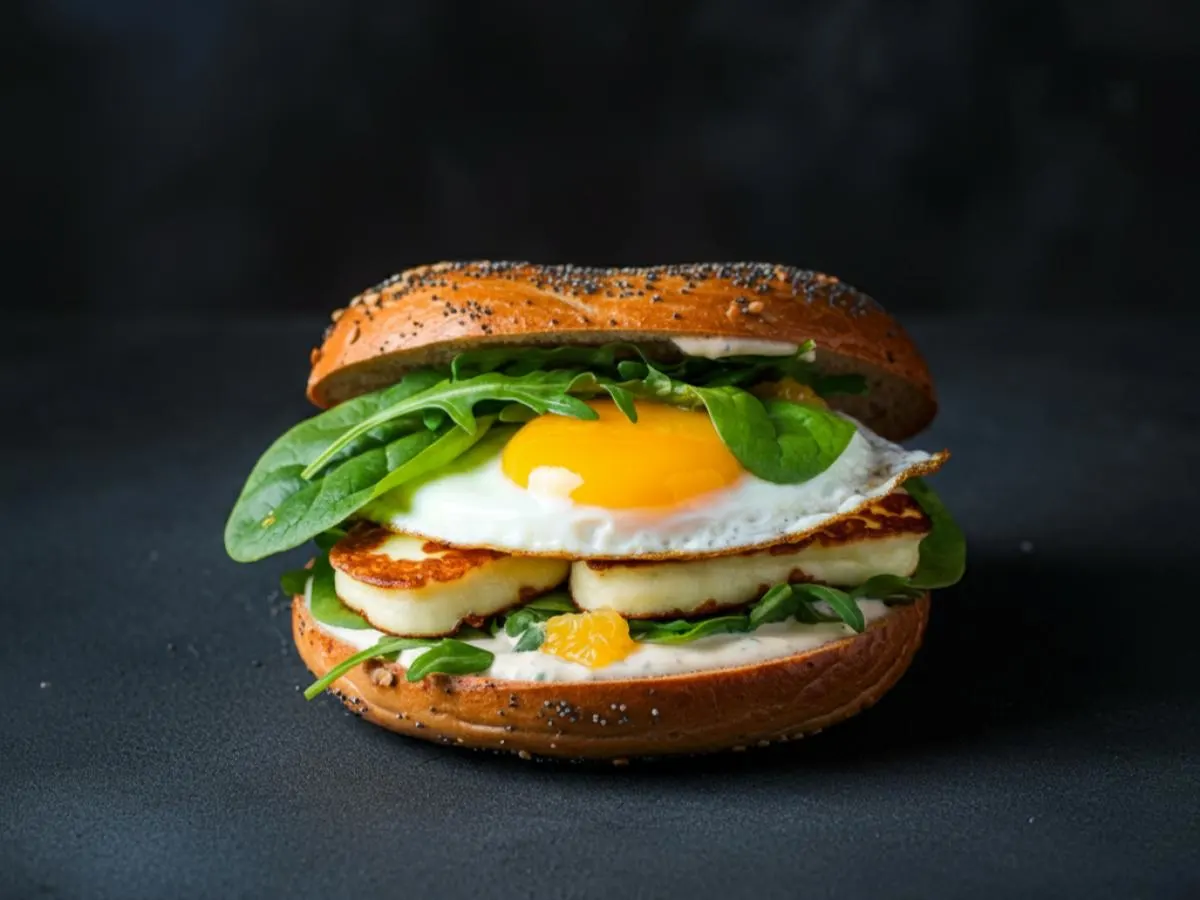 Gluten Free Bagel Grilled Halloumi Breakfast Sandwich Gluten Free Bagel Grilled Halloumi Breakfast Sandwich