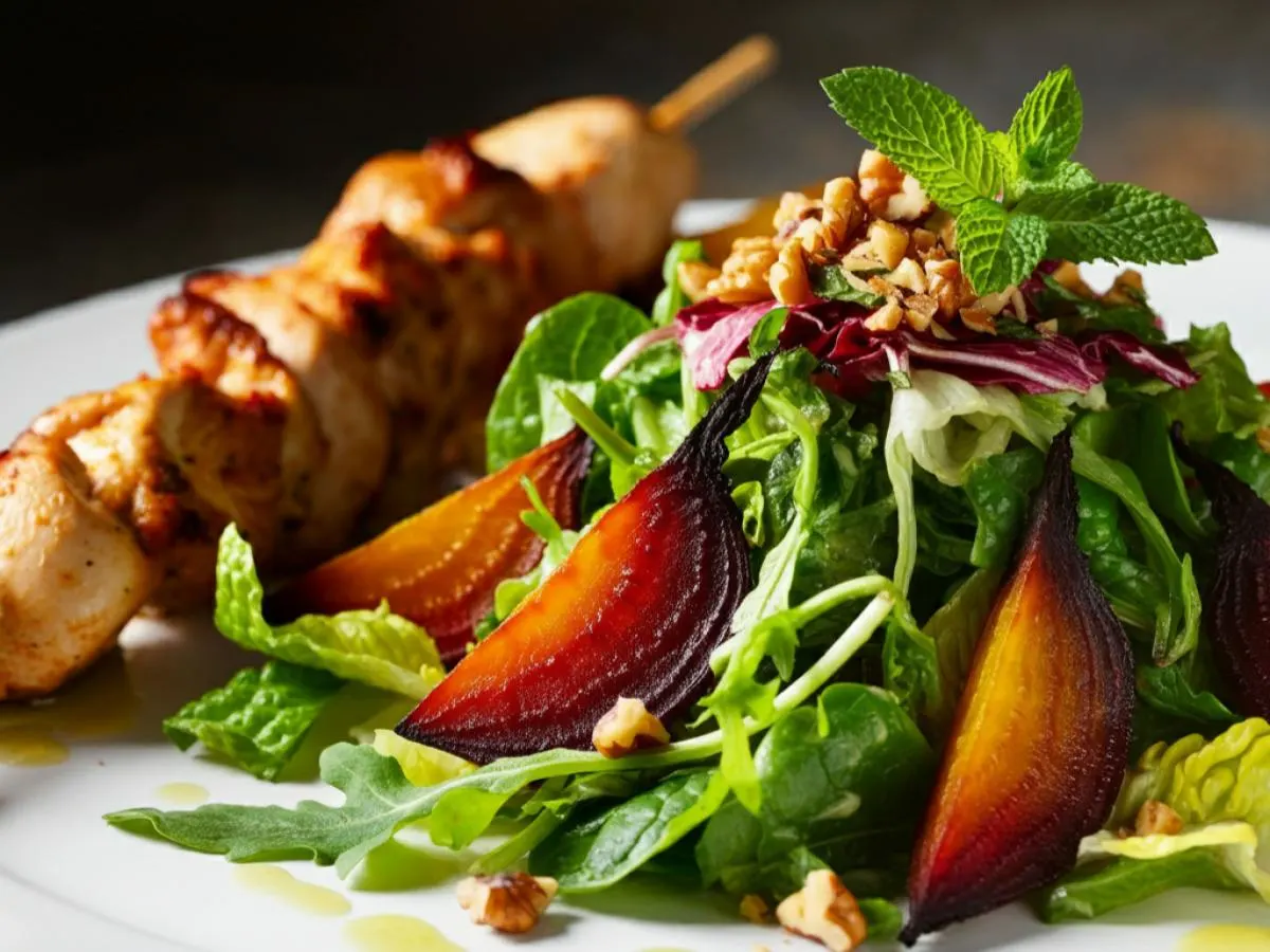 Nut Free Mixed Greens with Sherry Citrus Vinaigrette with Chicken Shawarma Nut Free Mixed Greens with Sherry Citrus Vinaigrette with Chicken Shawarma