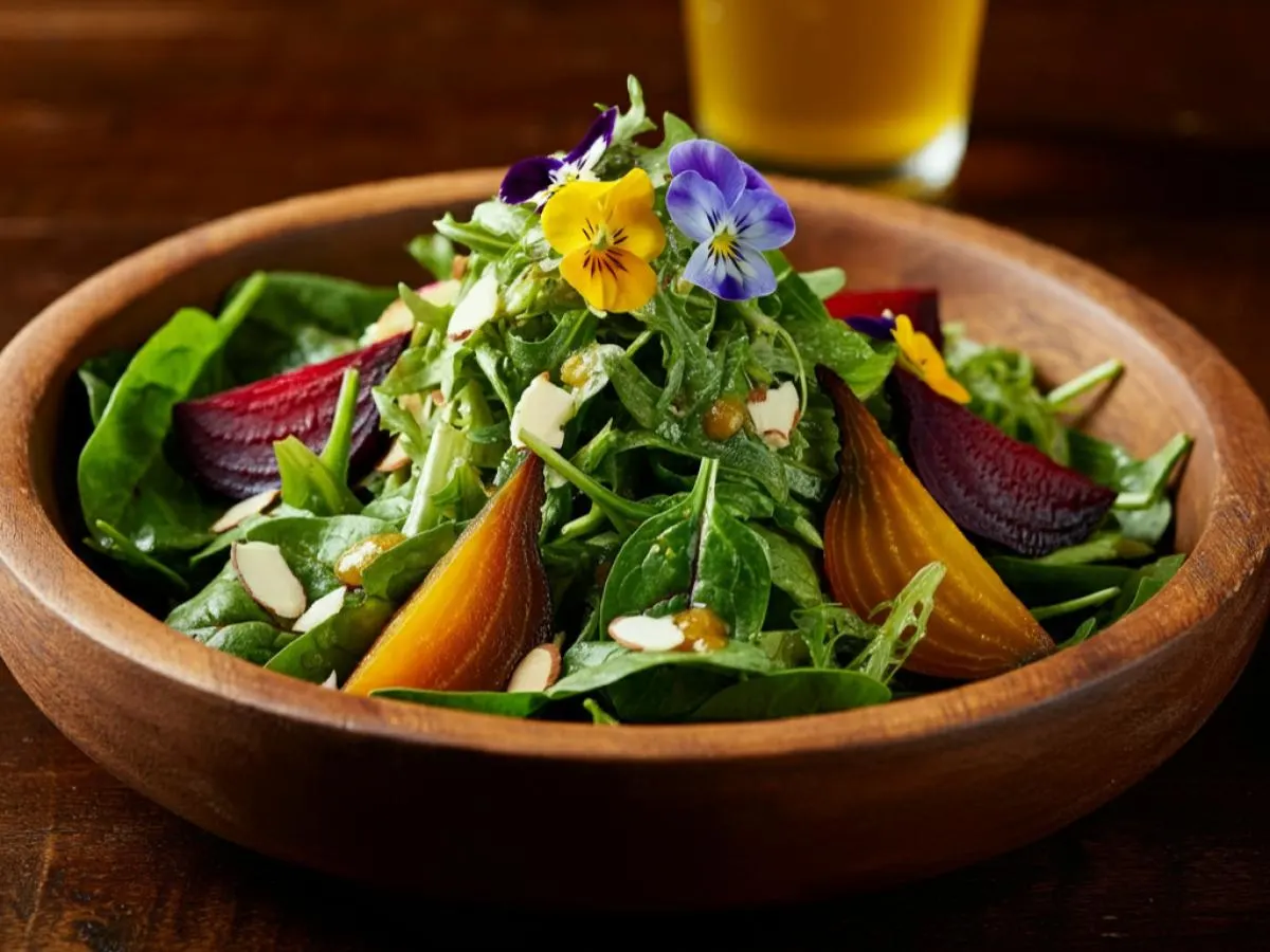 Mixed Greens with Golden Beets & Almonds with Sherry Citrus Vinaigrette Mixed Greens with Golden Beets & Almonds with Sherry Citrus Vinaigrette