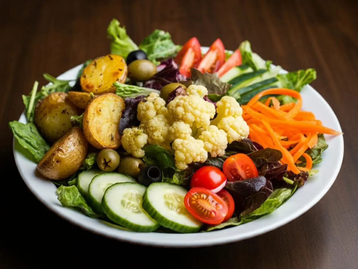 Potato and Cauliflower Garden Salad with a Balsamic Salad Dressing (Vegan, NO CHEESE) Potato and Cauliflower Garden Salad with a Balsamic Salad Dressing (Vegan, NO CHEESE)