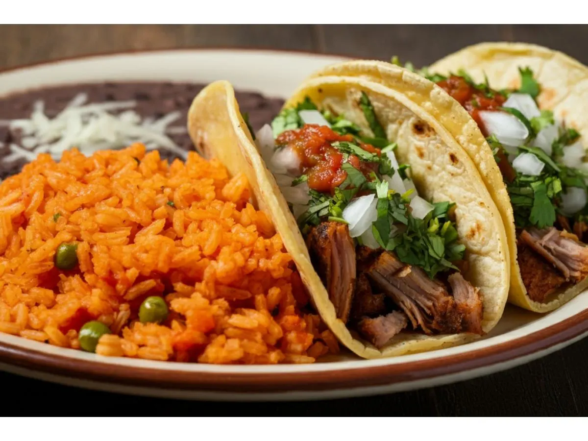 Al Pastor Tacos with Spanish Rice and Black Beans Al Pastor Tacos with Spanish Rice and Black Beans