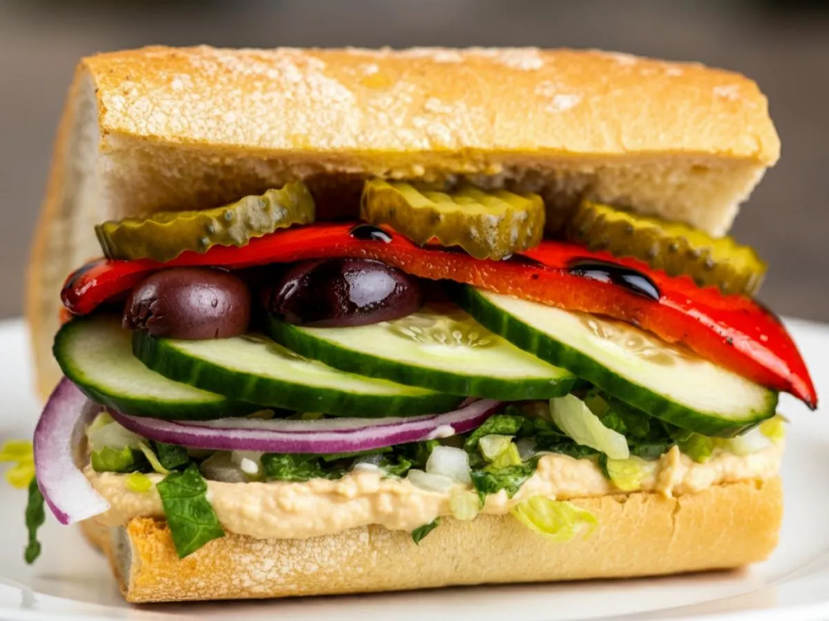 Greek Vegan Sub on White Bread (No Tomatoes) Greek Vegan Sub on White Bread (No Tomatoes)