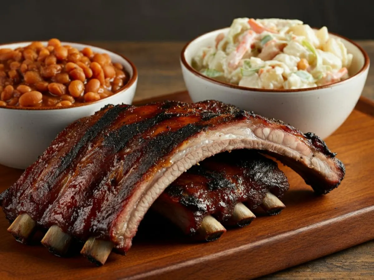Pork Spare Ribs with BBQ Baked Beans and Macaroni Salad Pork Spare Ribs with BBQ Baked Beans and Macaroni Salad