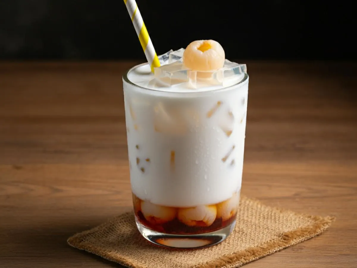 White Rabbit Milk Tea (no Sweet) With Lychee Jelly White Rabbit Milk Tea (no Sweet) With Lychee Jelly
