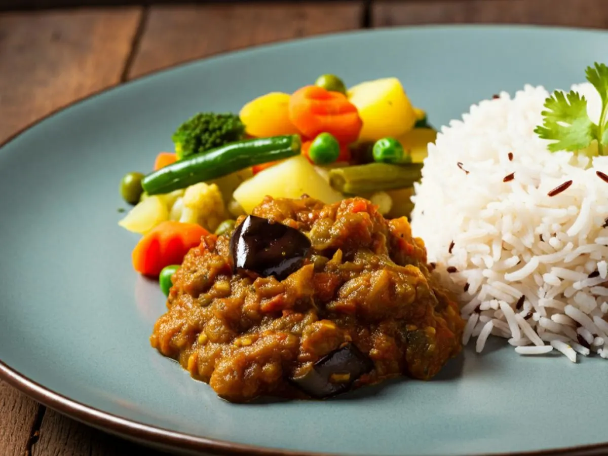 Bangan Bharta | Rice | Veggies Bangan Bharta | Rice | Veggies