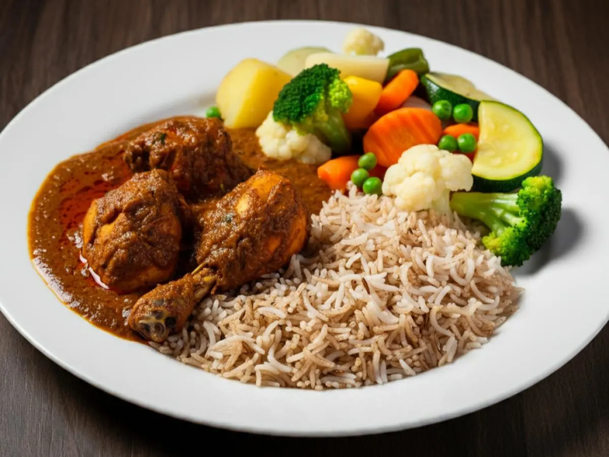 Halal Chicken Karahi | Rice | Veggies Halal Chicken Karahi | Rice | Veggies
