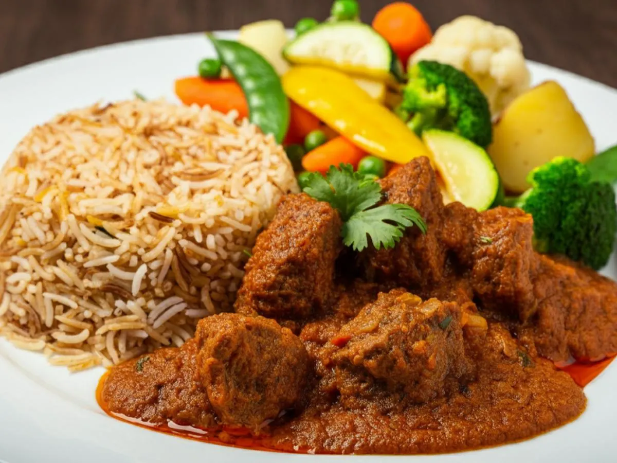 Halal Lamb Karahi | Rice | Veggies Halal Lamb Karahi | Rice | Veggies