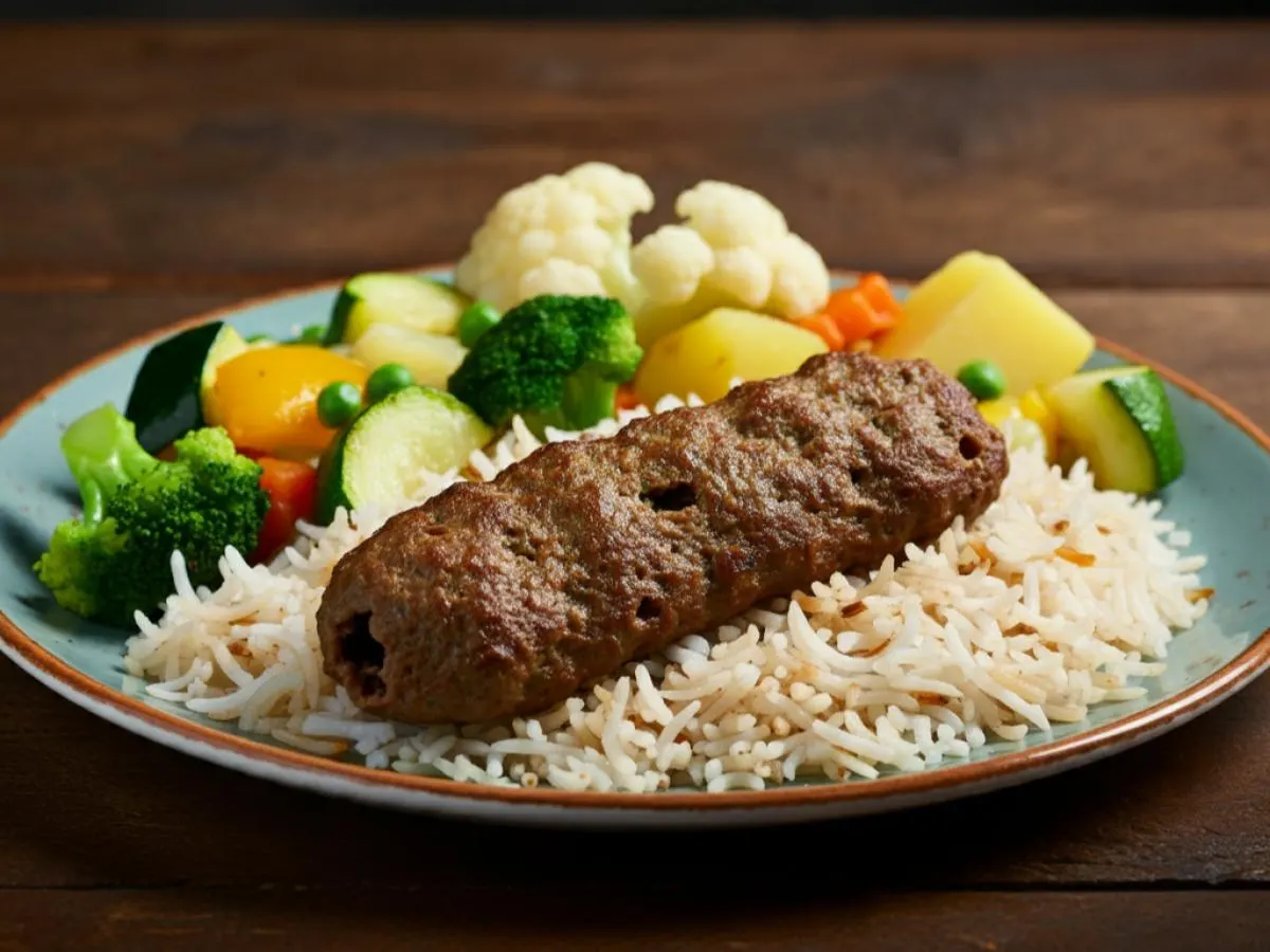 Halal Beef Chapli Kebab | Rice | Veggies Halal Beef Chapli Kebab | Rice | Veggies