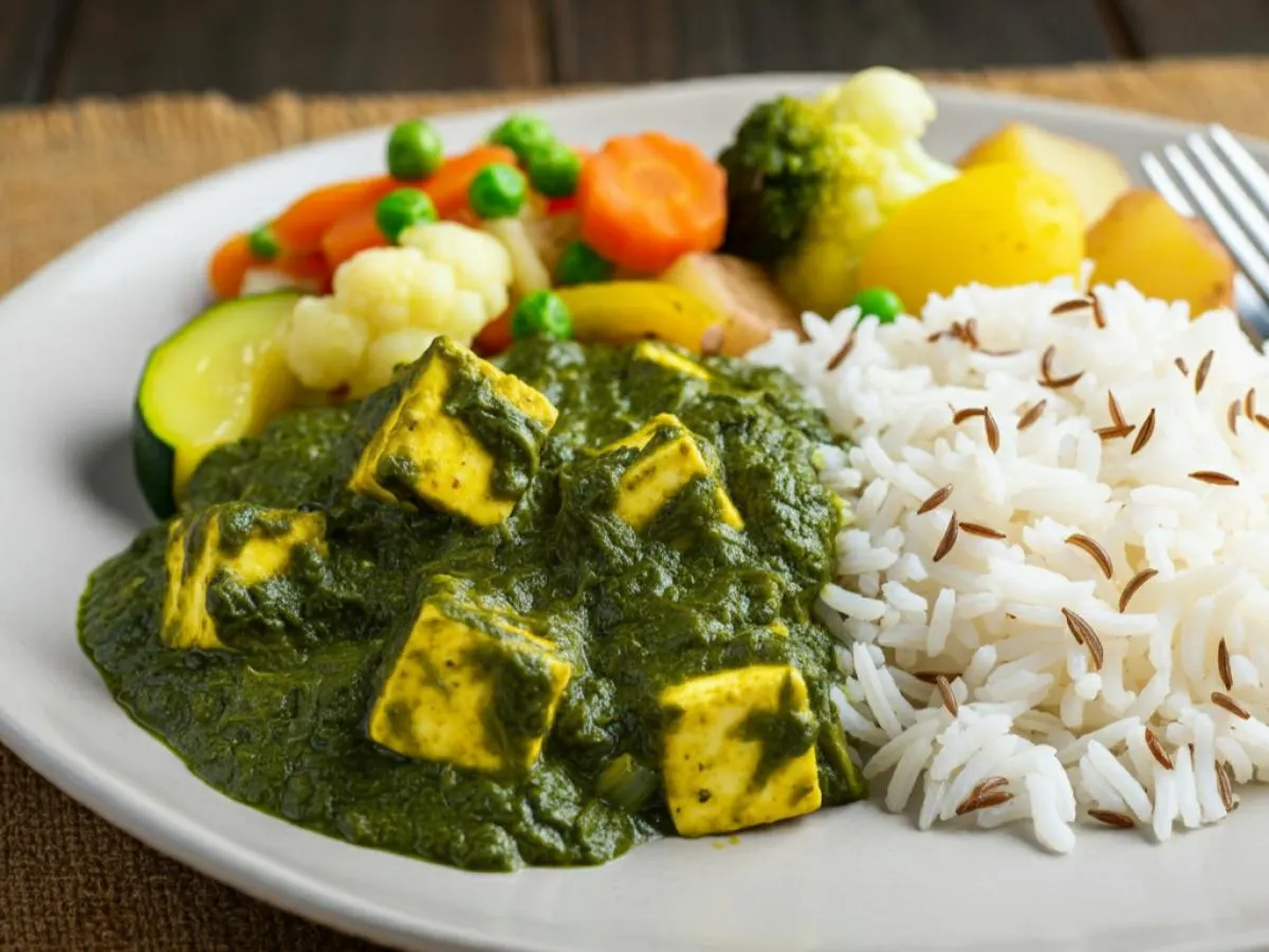 Palak Paneer | Rice | Veggies Palak Paneer | Rice | Veggies