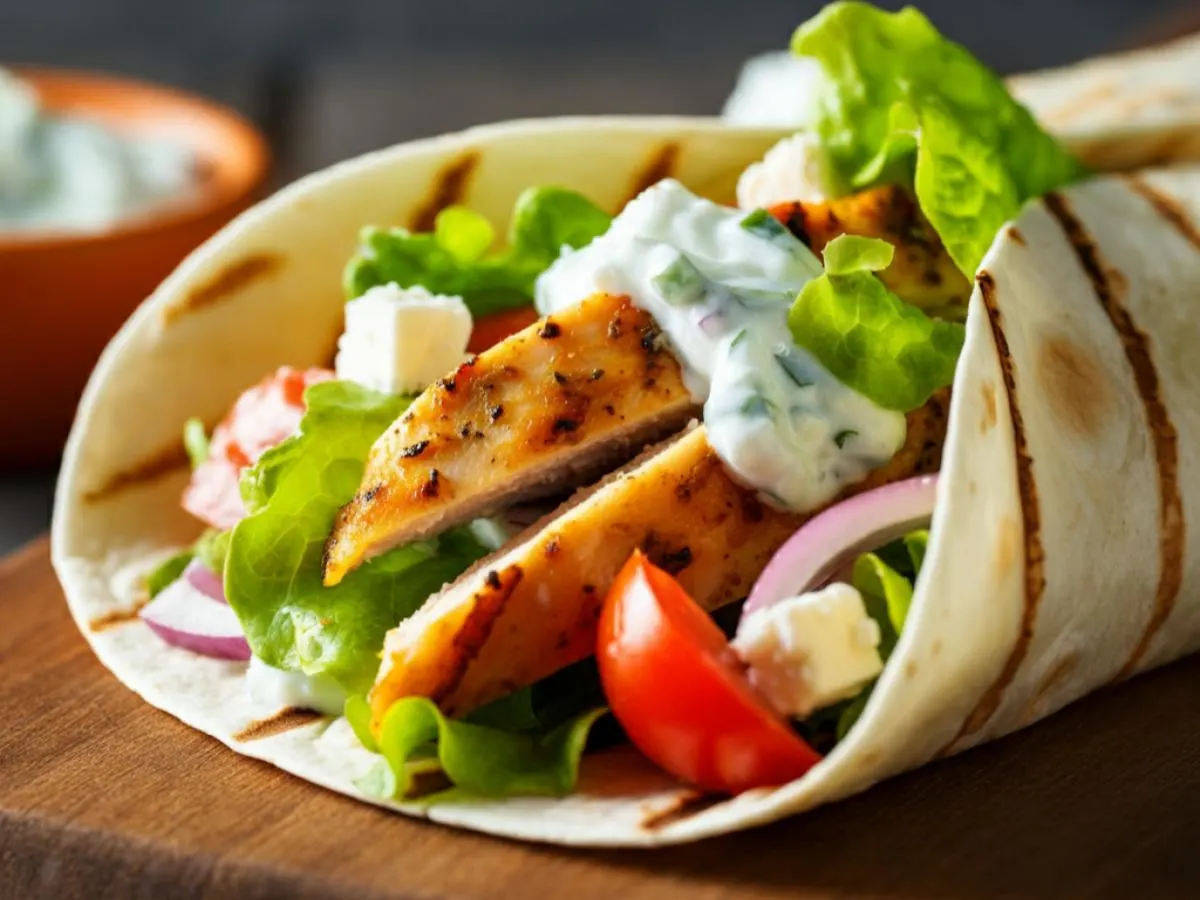 Grilled Chicken Greek Salad Wraps with Tzatziki Sauce Grilled Chicken Greek Salad Wraps with Tzatziki Sauce