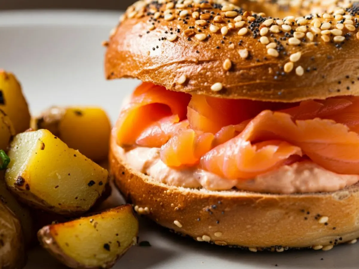 Bagel With Lox Spread and House Potatoes Bagel With Lox Spread and House Potatoes